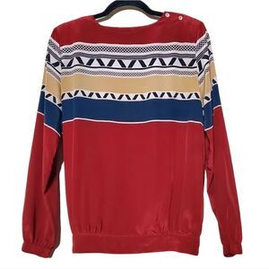 Vintage Liz Claiborne Womens Aztec Printed Red Blouse Size 8